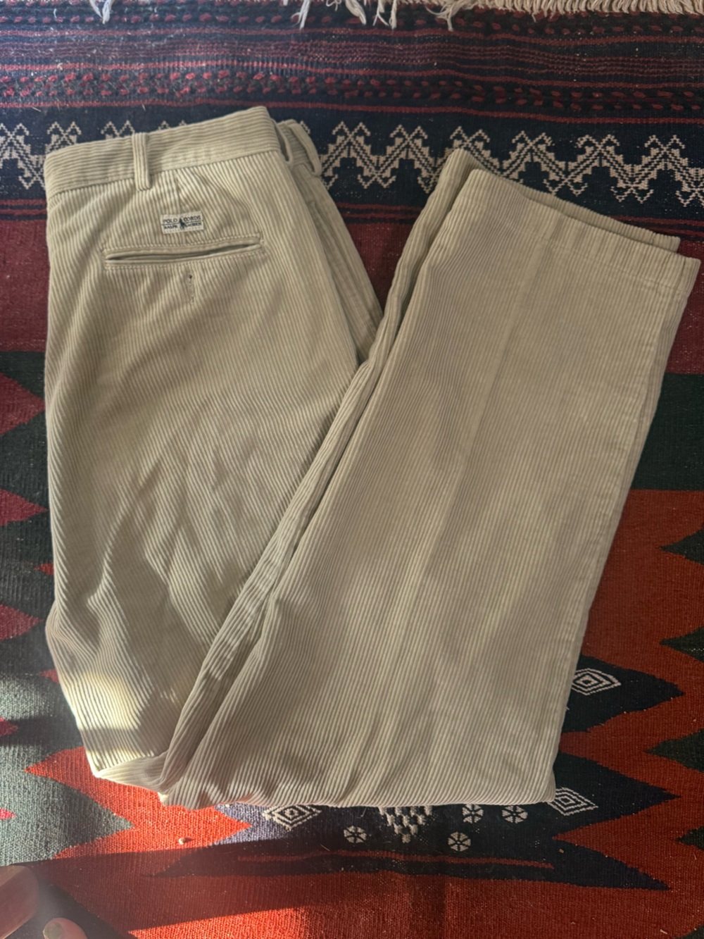 Vintage Polo by Ralph Lauren Beige Corduroy Pleated Wise Leg Trousers 36/32